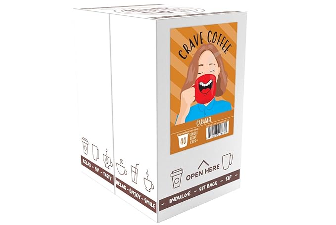 Crave Beverages Flavored Coffee Pods Compatible with 2.0 K-Cup Brewers, Caramel, 40 Count