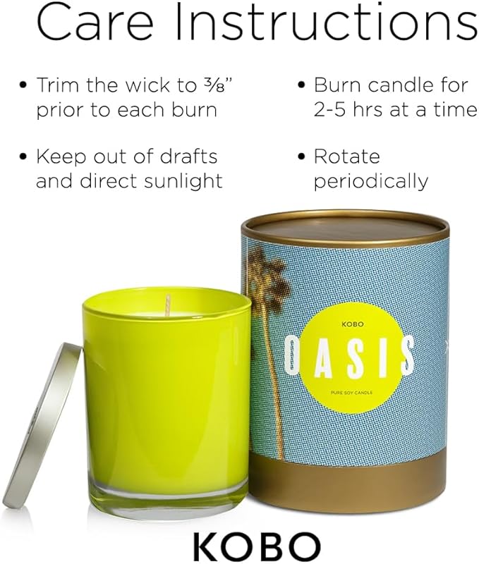 KOBO Oasis Scented Candle for Home (11 oz) – 100% Pure Soy Candle – 80-Hour Long-Lasting, Clean Burn Time – All Natural, Vegan, Non-GMO