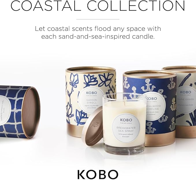 KOBO Breakwater Sea Spray Scented Candle (11 oz) | Coastal Collection, 100% Pure Soy Wax Candles | Hand-Poured in USA | 80 Hour Burn | Scented Candles for Home