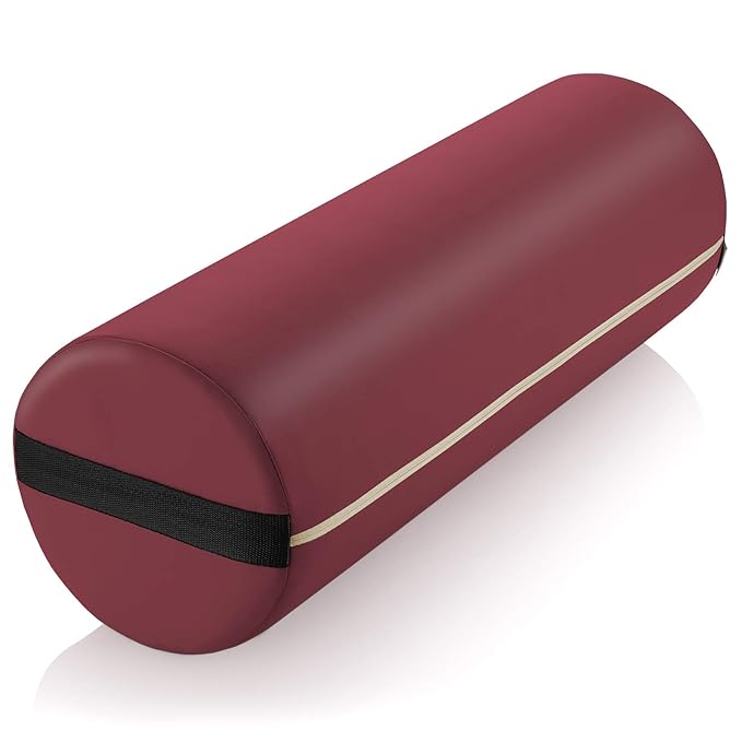 Saloniture Jumbo Round Massage Table Bolster Pillow Pad - 26 x 9 Inch - Burgundy