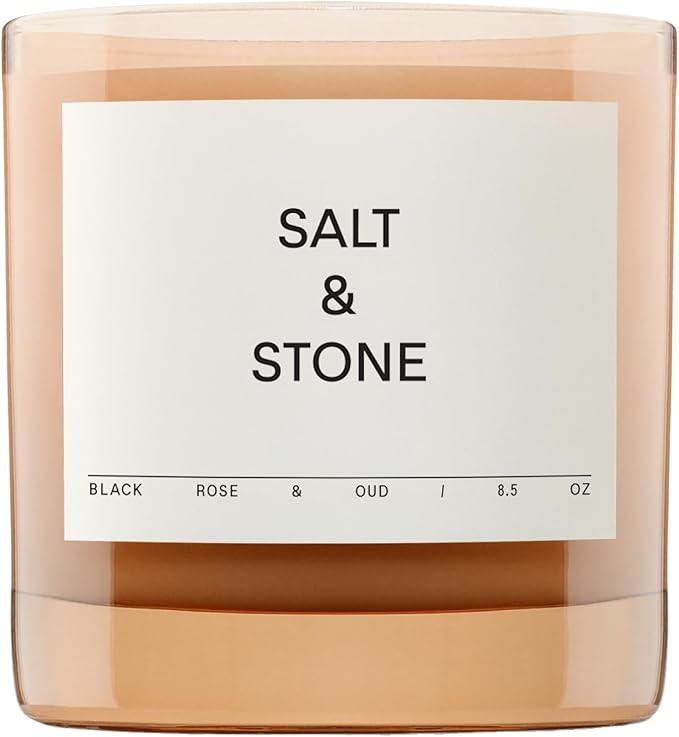 SALT & STONE Scented Candle for Women & Men | Hand-Poured, Aromatic & Fragrant | Coconut & Soy Blend Wax | 100% Cotton Wick | Long-Lasting 50 Hour Burn Time (8.5 oz) (Black Rose & Oud)