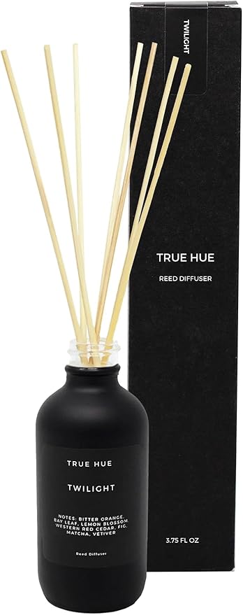 Luxury Reed Diffuser| True Hue | 3.75 fl oz | Glass and Rattan | Lasts for 2-3 Months | Fragrance Diffusers for Home | Handmade in USA (Twilight)