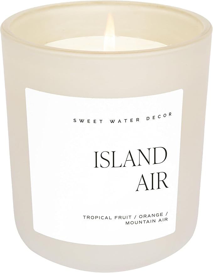 Sweet Water Decor Island Air Soy Candles - Tropical Fruit, Orange, Lemon, Lime, and Mountain Air Scented Candles & Home Decor – Summer Scent - 15oz Tan Matte Jar, 70 Hour Burn Time, Made in The USA