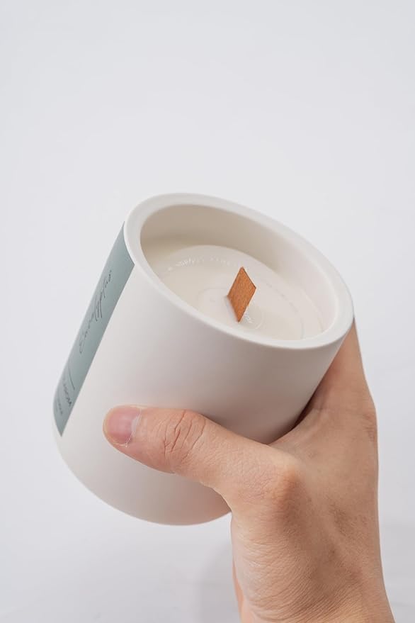 Candles for Home Scented – 10oz Hand Poured Aromatherapy Eucalyptus Candle Soy Wax Candles in Elegant Ceramic Jar – Crackling Wooden Wick Decorative Candle with 60 Hours Burn Time