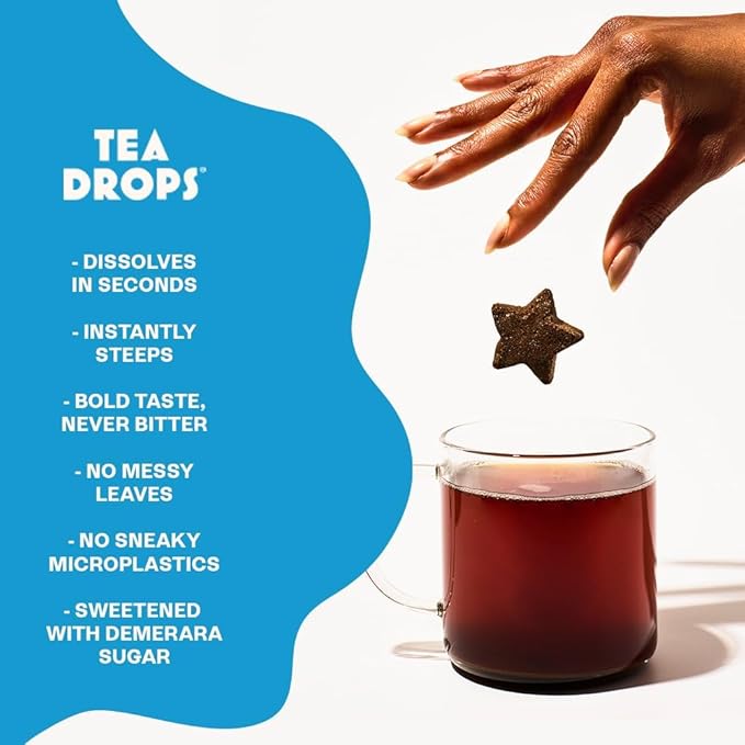 Tea Drops Sampler Box 25 Count | Organic Dissolvable Loose Leaf Tea | Iced or Hot | Microplastic-Free | Naturally Sweetened Organic Chai, Rose Earl Grey, Citrus Ginger, Peppermint, Matcha | 25 Servings - 5 Per Flavor
