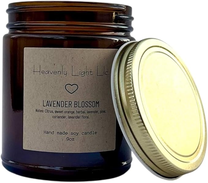 Heavenly Light LLC 100% Non-Toxic 9 oz Scented Soy Wax Candles (Lavender Blossom)