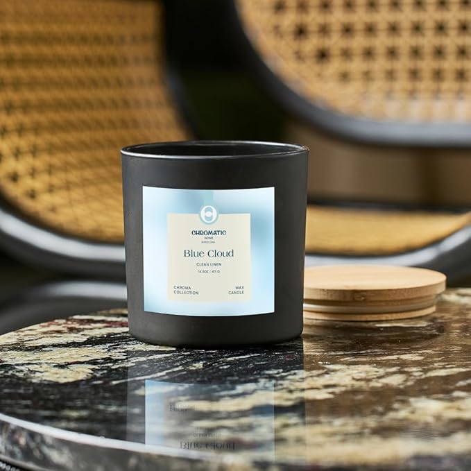 Fresh Linen Scented Candle for Women, Blue Cloud 3-Wick Candle for Home Scented with Fresh Linen, 14.5 oz Coconut Soy Wax Candle with 60 Hour Burn Time