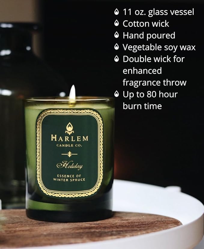 Harlem Candle Co. Holiday Luxury Candle, 11 oz Glass Jar, Double Wick, Soy Wax, Gift Box, Wild Berry, Rose, Absinthe, Angelica, Strawberry Musk, and Birchwood, 80 Hour Burn