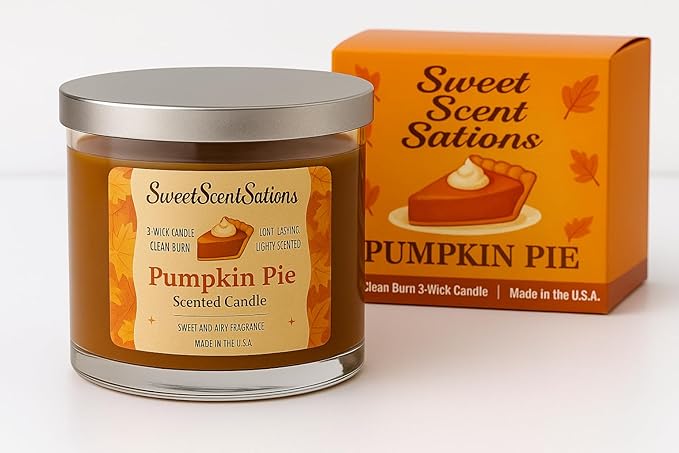 Pumpkin Pie Candle – Fall Fragrance with Pumpkin Spice Candle, Vanilla & Cinnamon | Strong Scented Candle for Home | Long Burning Autumn Fragrance for Fall Decor & Gifts