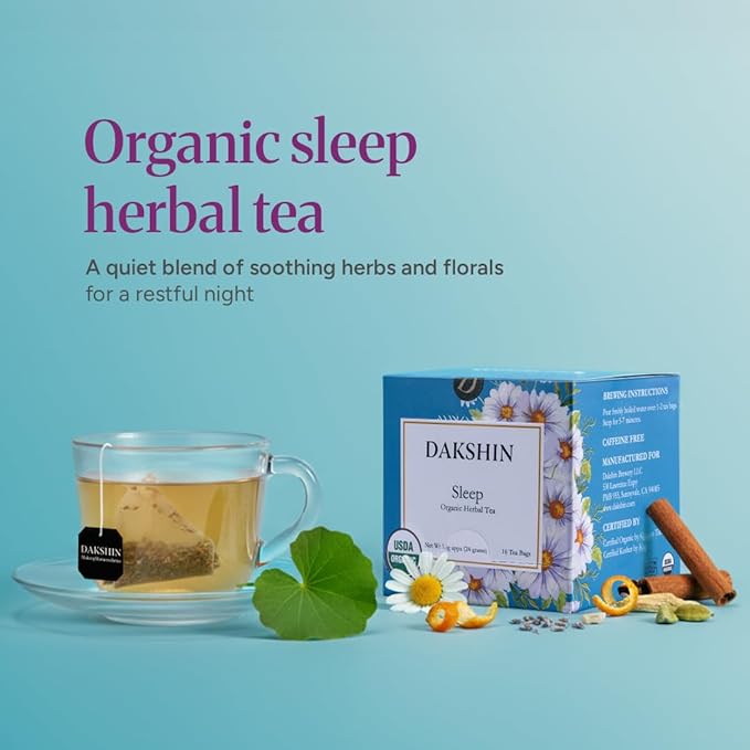 Dakshin Organic Sleep Herbal Tea| For Nighttime Rest | 1 box of 16 teabags