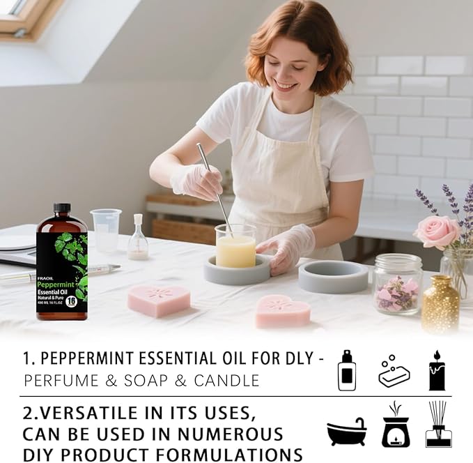 Peppermint Essential Oil, Peppermint Oil 16 Fl Oz 480 ML for Diffuser Humidifier Yoga Cleaning DIY Candle Soap Making Perfume Gift Essential Oils