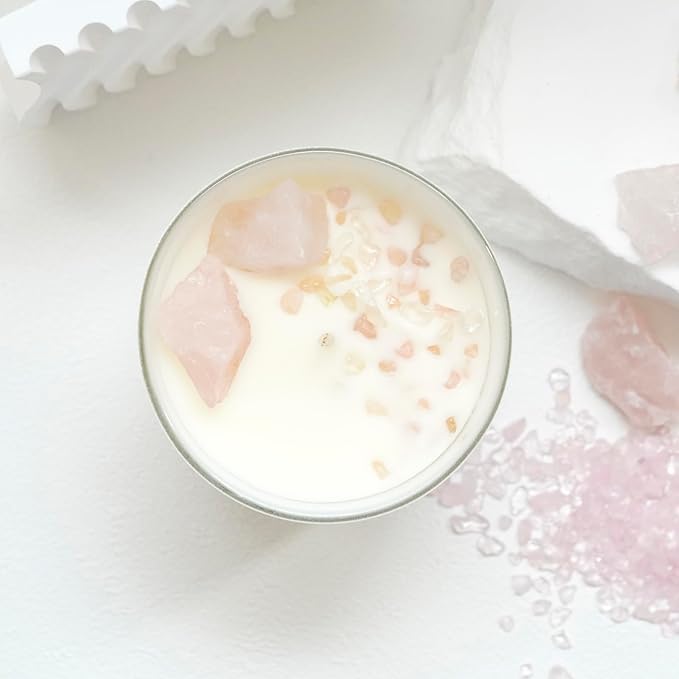 ‎ava concept - Crystal Candle Rose - Quartz French Vanilla Scented - Soy Candles - Home Decor Aromatherapy - Glass Jar Birthday, Wedding Gift Set for Women 10 oz