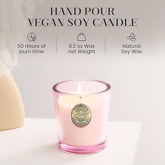 M&SENSE Natural Soy Candle | Jasmine & Pink | 9.2 oz, 50H Burn Time | Luxury Scented Candle for Relaxation, Gifting, Home Décor | Ideal for Bedroom, Office, Party Ambiance