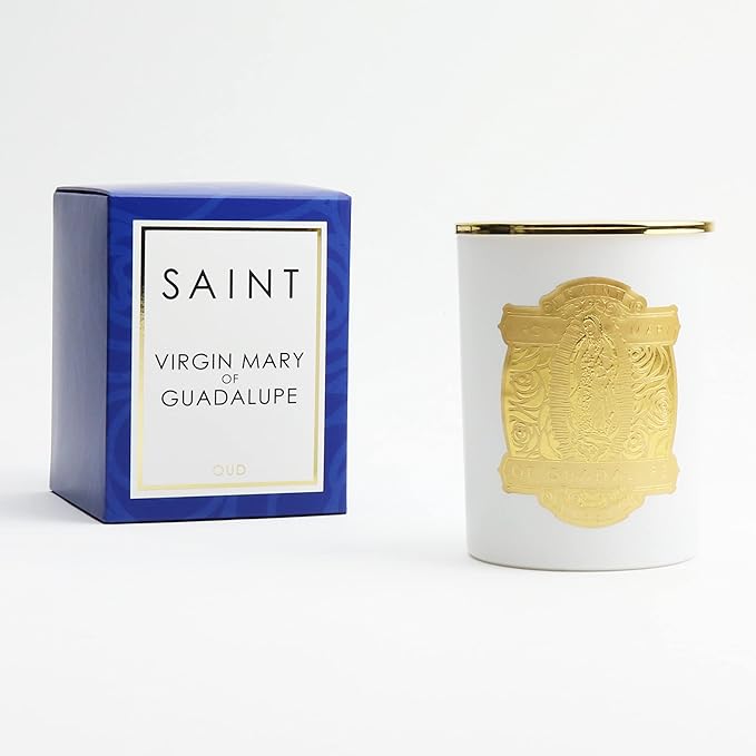 SAINT Virgin Mary of Guadalupe Scented Candle with Prayer and Prayer Coin, Soy Coconut Aromatherapy Candle with 80 Hour Burn Time, Special Edition, White