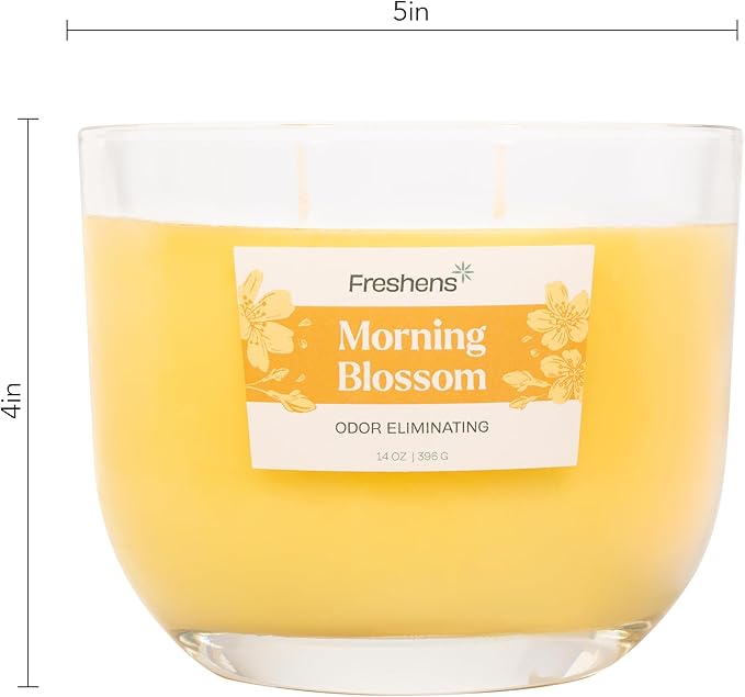 Carolina Freshens Morning Blossom Odor Eliminating Highly Fragranced Candle for Home Scented, Eliminates 90% of Pet, Smoke, Food and Other Smells Quickly, 2 Wick, 14 oz - Made in The USA