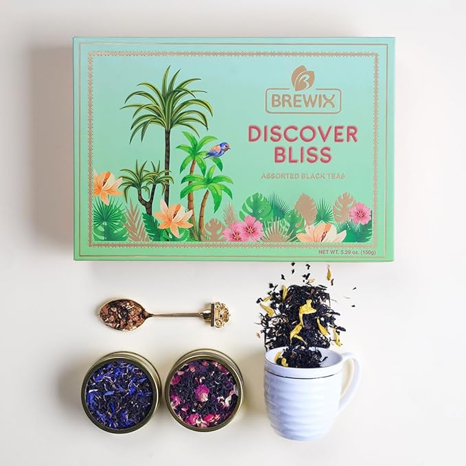 BREWIX, Discover Bliss Premium Assorted Tea Gift Set for Women (6 Premium Teas / 75+ Cup) | Tea Gift Sets For Tea Lover | Tin Caddy Presentation Box | Gifts for Her | Gifts for Women