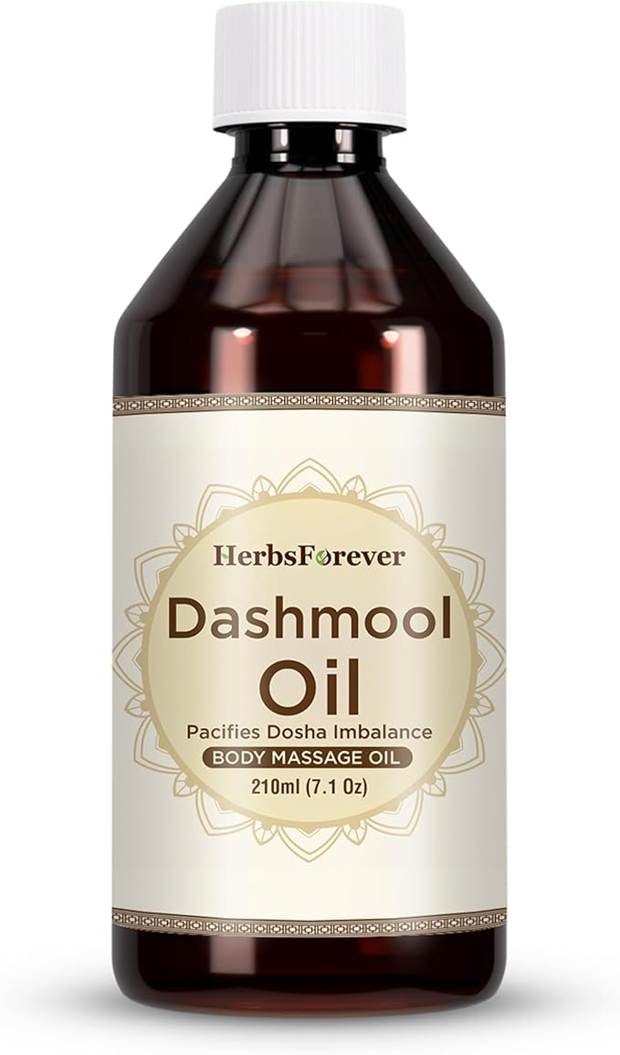 Herbsforever Dashmula Oil-Authentic Ten-Herb Roots Infused in Cold-Pressed Sesame Body Massage Oil | Vata Calming, Pain Relief, Joint Comfort, Muscle Sore, Postpartum Winter Chills|7.1fl oz, 210 ml