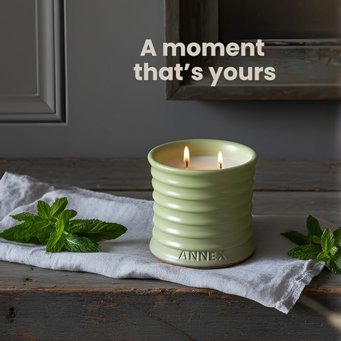 Annex Melon & Juniper Luxury Scented Candle - Handmade Ceramic Jar - 50hr Clean Burn, Non-Toxic Soy Wax - Aesthetic Home Decor Winter Gift for Men & Women - Botanical Crisp Scent