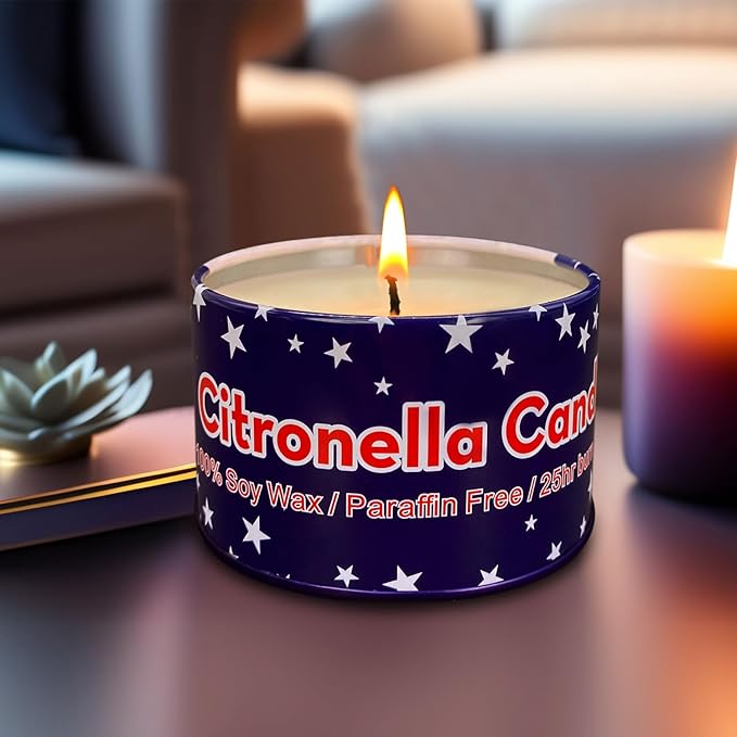 4 Pack 4 Oz 25 Hour Outdoor Citronella Candles, 100% Soy, for Patio, Table Decor, Camping Accessories, Independence Day Party