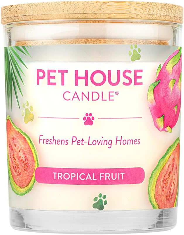Pet House Candles, Clean Burning, Long Lasting Pet Odor Candles, Plant-Based, 60 Hour Burn Time - Tropical Fruit, 9 oz