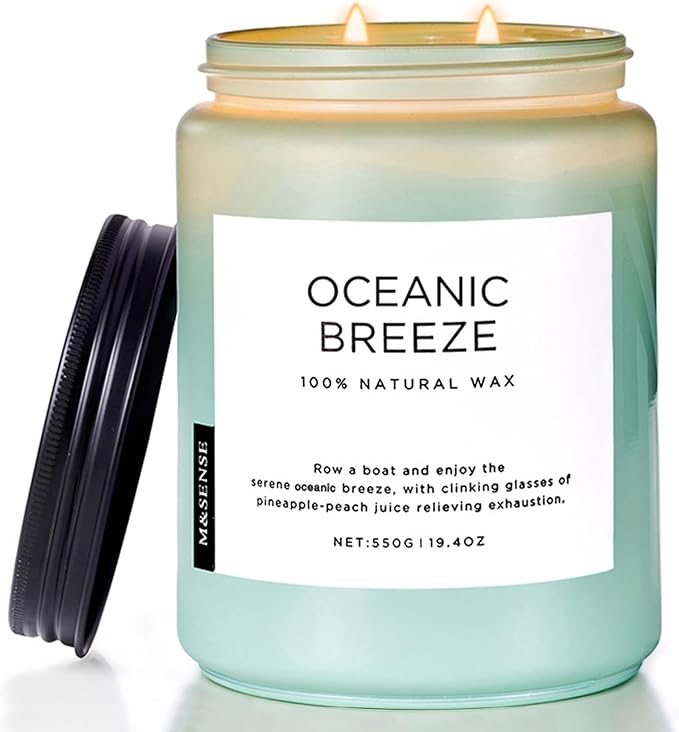 M&SENSE Candle Oceanic Breeze Scented, 19.4oz 110 Hour Long Lasting 2 Wick Pineapple & Mango Scent Natural Soy Candles for Home Scented for Stress Relief & Women/Men