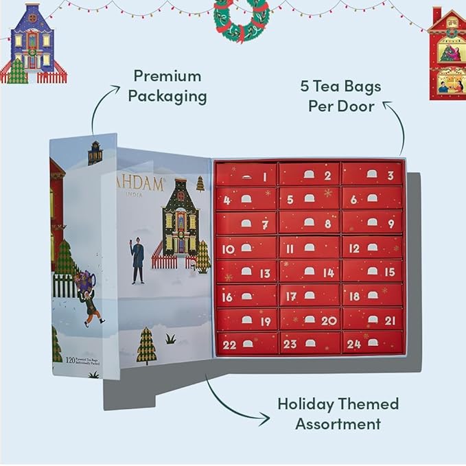 VAHDAM, Assorted New Year Tea Gift Set | Limited Edition Unique Hoilday Gift Box - 24 Flavors, 120 Individually Wrapped Pyramid Tea Bags | New Year 2026 Presents for Women, Men & Adults