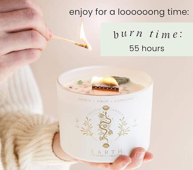 Taurus Virgo Capricorn Gifts for Women - 12oz Wood Wick Candles That Crackle with Crystals and Healing Stones. Healing Crystal Candles for Women Home Scented. Soy Wax, for Zodiac Birthdate