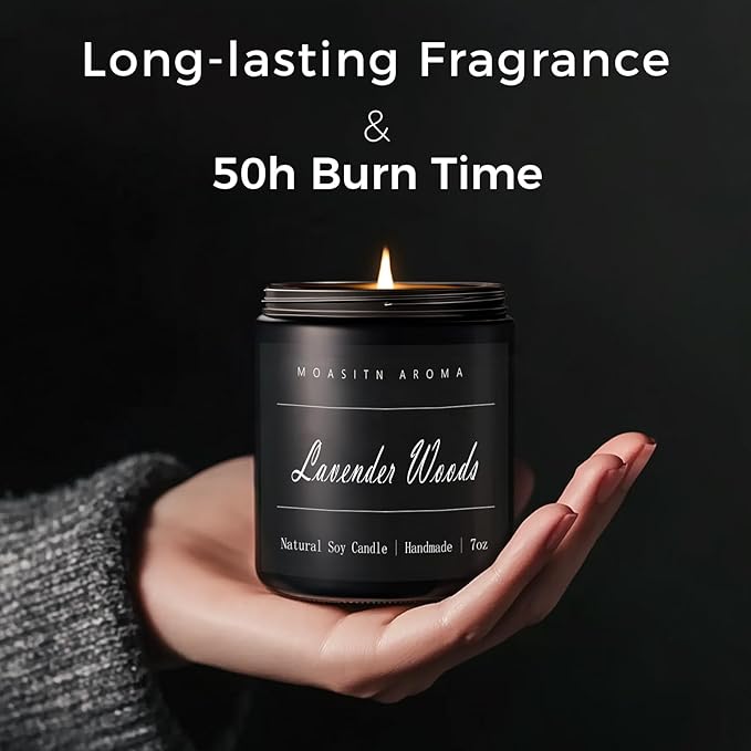 MOASITN Lavender Woods Highly Scented Candle for Home|Organic Soy Candel| Handmade Long Lasting Aromatheraphy Jar Candles| Gift for Women,Men for Relaxing,Housewarming,Autumn|7oz