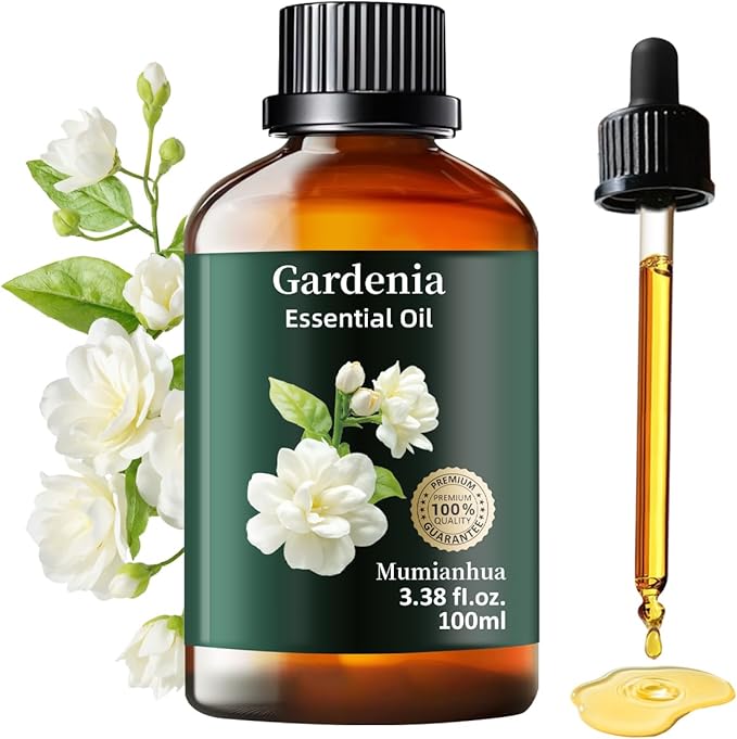 Gardenia Essential Oil, Pure Gardenia Oil Mumianhua Natural Aroma Oil for Reed Diffuser, Air Freshener, Skin, Massage, Hair, Laundry & Women's Perfume, Soap, Candles Making 3.38 Fl Oz