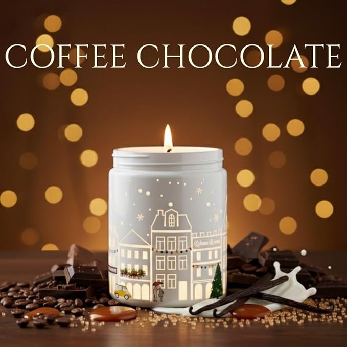 Coffee Chocolate Scented Candle (White Jar), 40-Hour Burn, Dual Light Glow, Premium Soy Wax, Rich Café Aroma Candle for Bedroom & Bathroom, Holiday Gift – 7oz (200g)