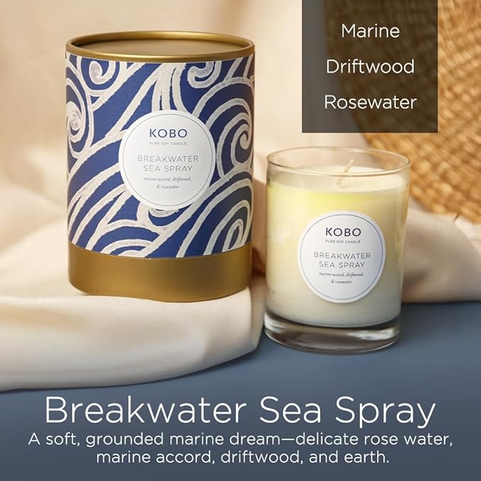 KOBO Breakwater Sea Spray Scented Candle (11 oz) | Coastal Collection, 100% Pure Soy Wax Candles | Hand-Poured in USA | 80 Hour Burn | Scented Candles for Home