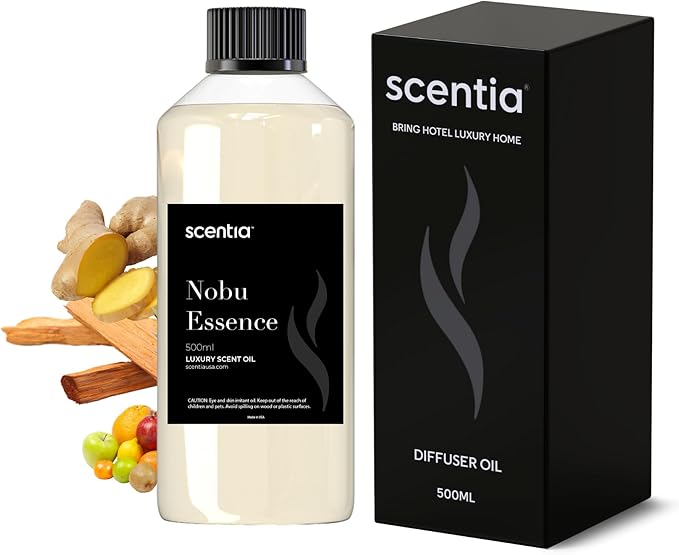Scentia Hotel Diffuser Oil Inspired by The Nobu Hotel Scent - 500 mL 16.9 fl oz - Essential Oil Blend Jasmine, Lilly, Sandalwood & Fresh Citrus for HVAC Ultrasonic Diffusers - Nobu Essence