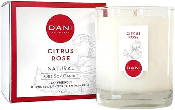 DANI Naturals Soy Candle - Citrus Rose Scented, 100% Pure Soy Wax, Non-Toxic, Long-Lasting, Natural Aromatherapy - 7.5 oz