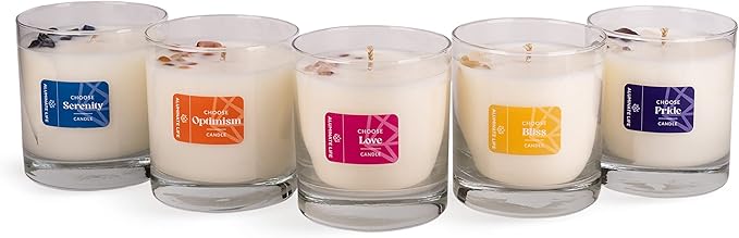 Luxury Glass Jar Candle, 8 OZ, Choose Love - Valentine's Day Gift Rose Quartz Crystal Infused - Scents of Jasmine, Magnolia, Oakmoss & Cedarwood - Intense & Deep Affection