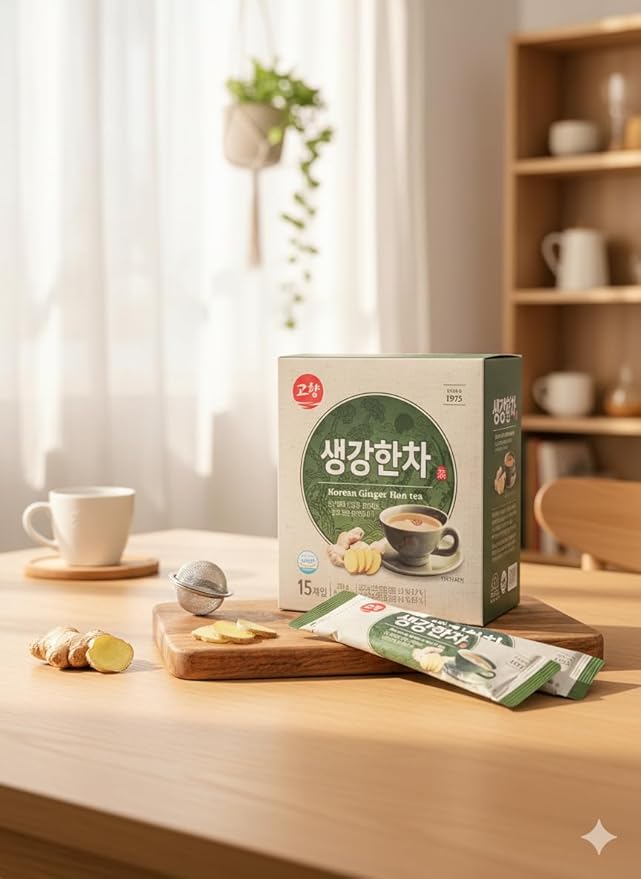 Korean Ginger Tea Mix 생강한차 Traditional Herbal Drink Powder with Ginger Root & Honey | Instant Stick Packs, Easy Hot Brew | Naturally Caffeine-Free | DAHLORE