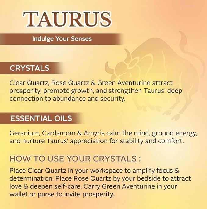 Luxury Glass Jar Candle, Taurus Zodiac Sign, 8.8 oz - Crystal Infused - Scents of Geranium, Fern, Cedar & Amber - Made in USA, Hand Poured, Coconut-Soy Wax, Essential Oil, Dr. Developed