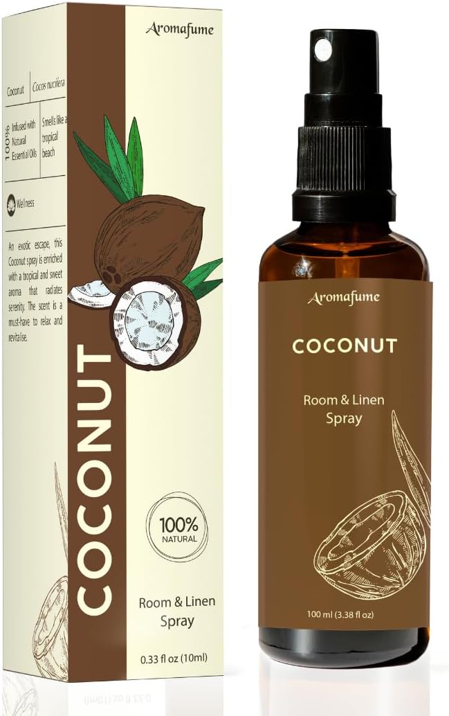 Coconut Room, Linen & Pillow Spray by Aromafume | 100ml/3.38 fl oz | with Pure Coconut Essential Oil | Aromatherapy Spray for Relaxation, Sleep & Stress Relief | Mist for Bedding, Fabrics