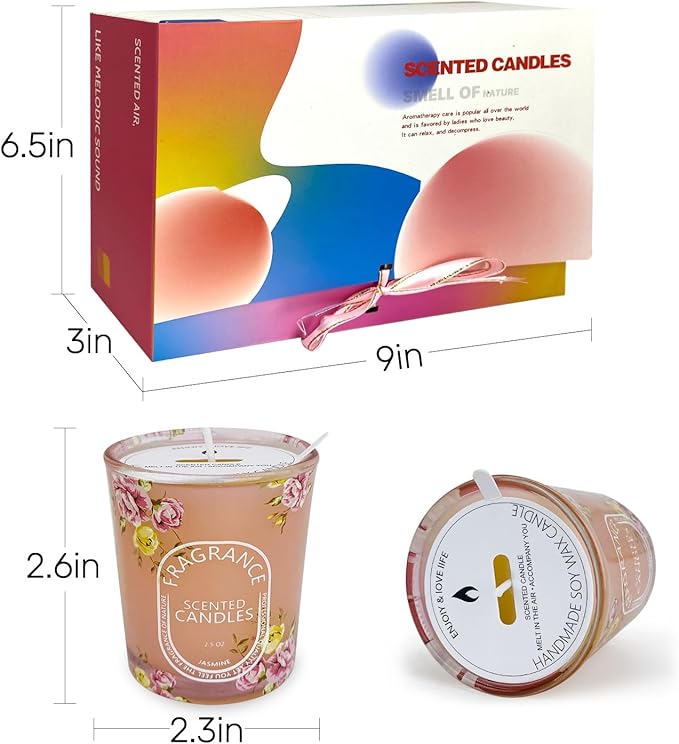 Scented Candles Gift Set of 6 Pack, 6 Scented Bluebells, Jasmine, San Diego Black Berries, Vetiver, Vanilla, Goji Berry & Blood Orange, Long Lasting Soy Wax Aromatherapy Candle Set