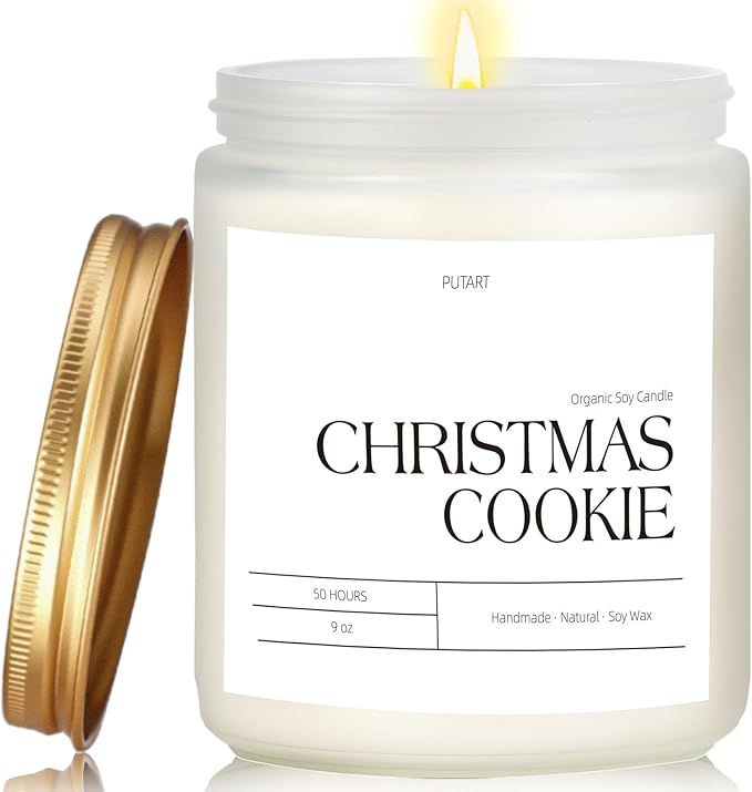 Christmas Cookie Highly Scented Candle for Home, 9oz Natural Soy Aromatherapy Non Toxic Candles with Essential Oil, Home Fragrance Stress Relief & Meditation Xmas Candles Gifts for Women & Men