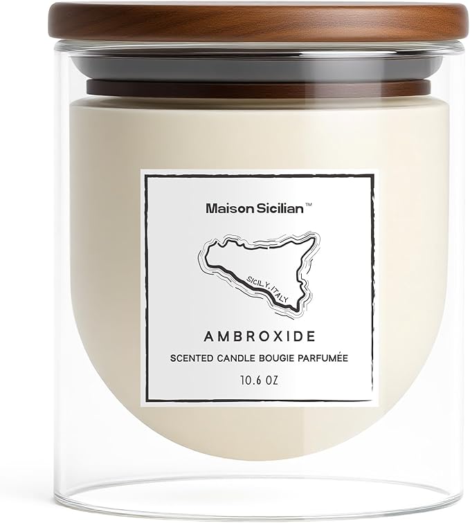 Ambroxide Candle 10.6 oz | Creamy Warm Fresh Woody Scent | Lidded Glass Jar | Premium Soy Wax + Luxury Fragrance Oil | Warm Snug Ambiance & Thoughtful Gifting