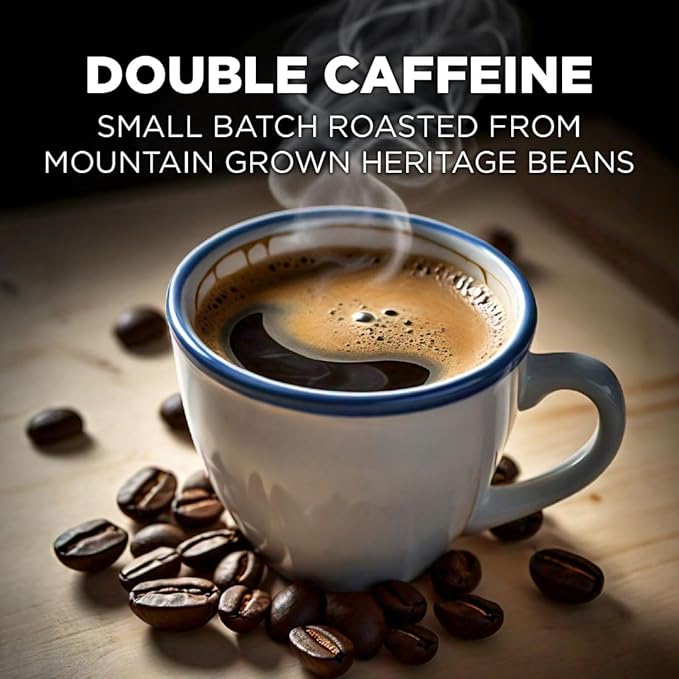 Maud's Double Caffeine Coffee Pods, 18 ct, Dark Roast Coffee in Recyclable Single Serve Pods – 100% Arabica Coffee, Compatible with Keurig K Cups Maker