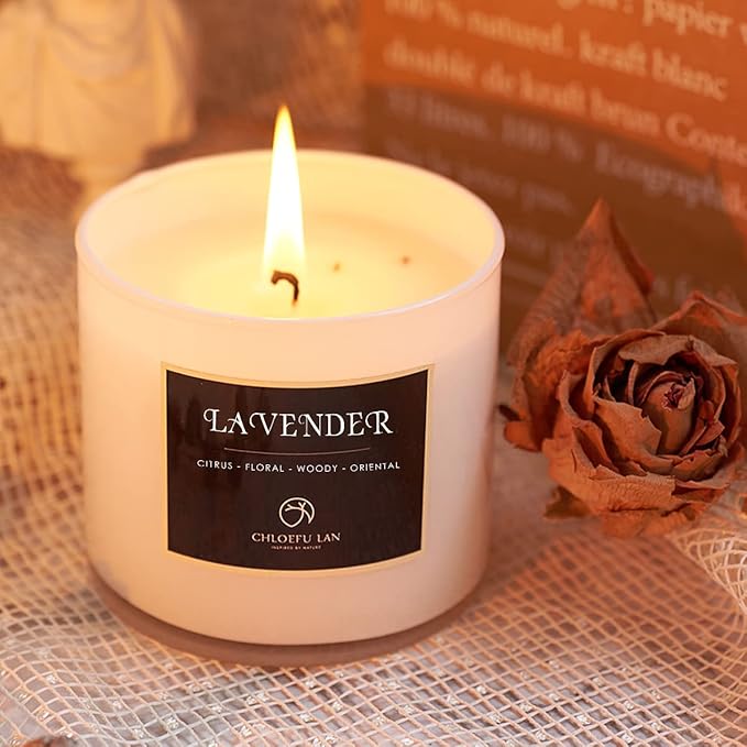 Chloefu LAN Premium Lavender Scented Candle for Men & Women, Highly Scented, 7.1oz|45 Hour Long Lasting, All Natural Soy Candles, Home Decor,Glass Jar Candle with Gift Box