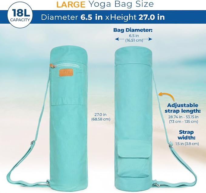 UDANA Yoga Mat Bag – Heavy Duty Canvas Carrier with 3 Pockets & Full Zip – Available in 3 Sizes (16L, 18L, 34L) - Multiple Colors