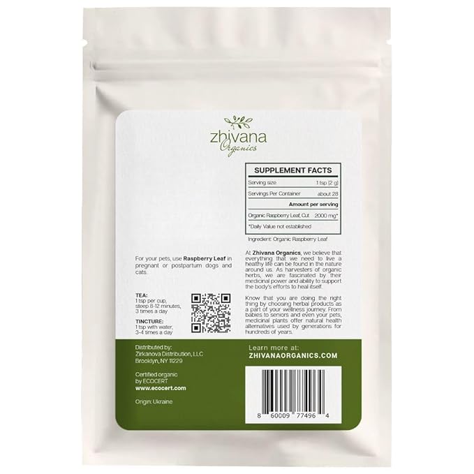 Red Raspberry Leaf Tea Organic – Loose Raspberry Leaves for PMS Symptom Relief, Healthy Women's Cycle, and Reproductive Health – 2 Ounces