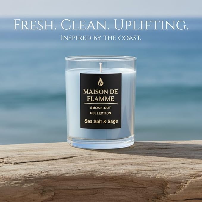 Sea Salt & Sage Scented Candle – 150g / 5.3 oz Soy Wax Blend with 10% Fragrance Load – Cotton Wick Home Candle for Bedroom, Bathroom & Living Room