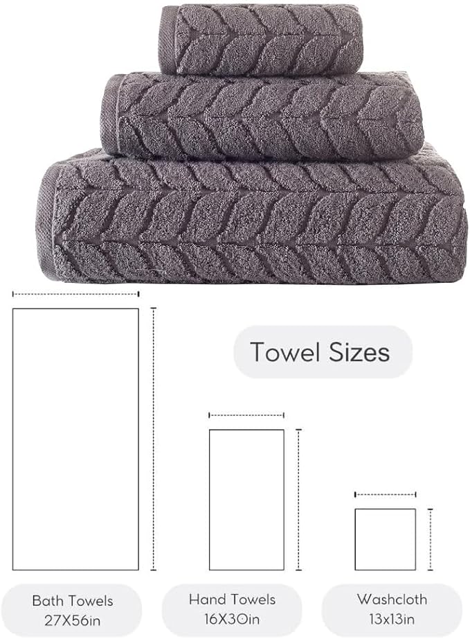BAGNO MILANO Turkish Bath Towels, Soft Plush Jacquard Luxury Bath Towels, Quick Dry Towel Set (Grey, 3 pcs Towel Set)