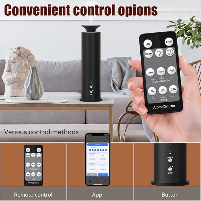 Waterless Diffuser Machine Scent Air Machine Covers 1800 Sq Ft for Home Diffusers Essential Oil Diffusers Studio Scent Diffuser Large Room Fragrance App Remote Control Capacity 3.5 Oz Black Knight