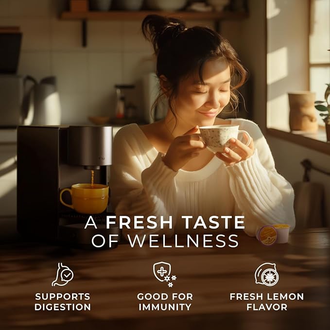 Gya Tea Co Lemon Ginger Herbal Tea Pod (16 Count)- Decaf Wellness Tea for Body Comfort & Relaxing