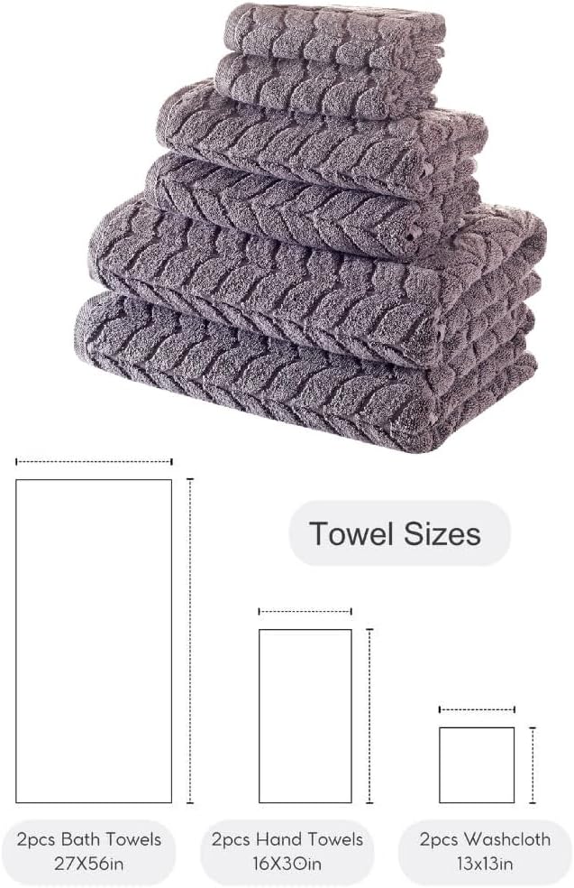 BAGNO MILANO Turkish Bath Towels, Soft Plush Jacquard Luxury Bath Towels, Quick Dry Towel Set (Grey, 6 pcs Towel Set)