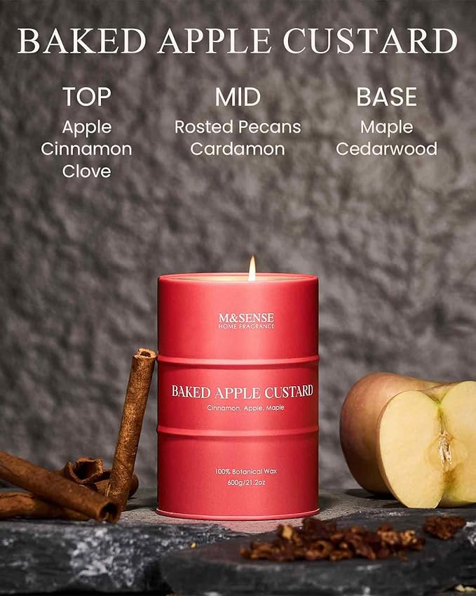 M&SENSE Baked Apple Scented Candles Large, Natural Soy Candles 21.2oz 120 Hour Slow Burning,Christmas Candle Candle for Stress Relief Meditation Relaxing,Aromatherapy Christmas Decor